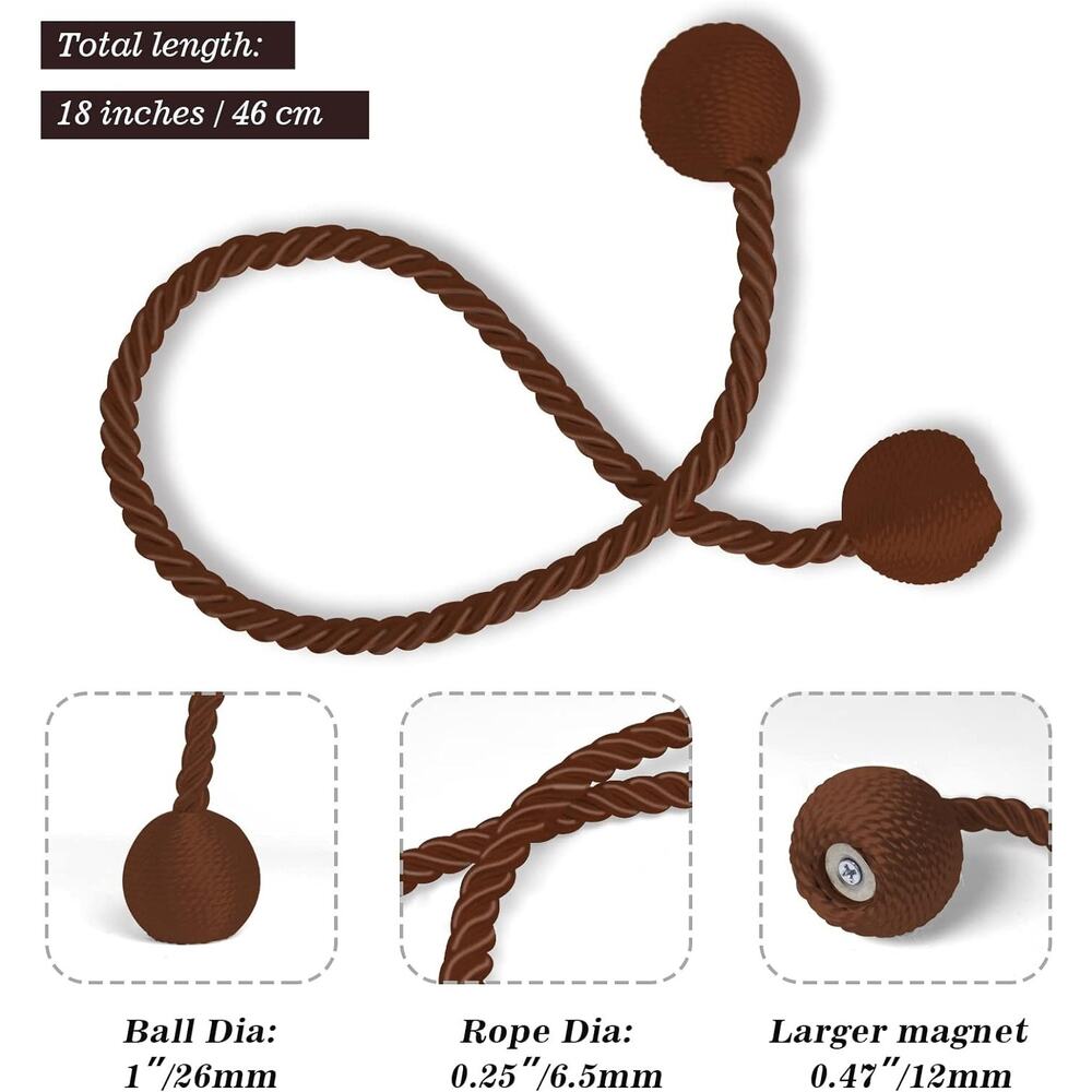 Magnetic Brown or Silver Spherical Braided Rope Curtain Tiebacks - Picture 5 of 11